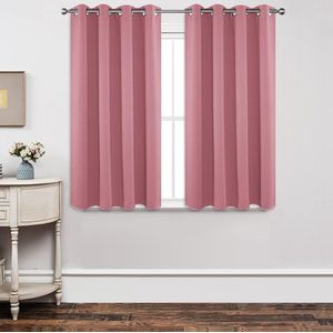 Ondoorzichtige gordijnen met ringen, set van 2, verduisteringsgordijn, thermogordijn, hittebescherming, gordijn met inslagringen, voor slaapkamer en woonkamer (2 x H 137 x B 117, roze)