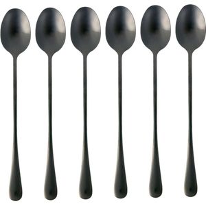 Intirilife Set van 6 lepels van roestvrij staal in Zwart - Lengte 19 cm - Ijslepel met lange steel, dessertlepel voor koffie Latte Macchiato, longdrinks, ijsthee