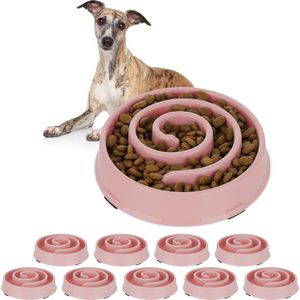 Relaxdays 10x anti-schrokbak - voerbak tegen schrokken - 600 ml - plastic eetbak honden