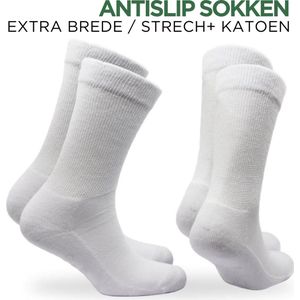 Norfolk - 2 paar - Antislip Sokken - Stretch+ Extra Wijde Sokken - Katoenen sokken met Demping - Anti-slip Sokken - Huissokken - Maat 43-46 - Wit - Rio Grip