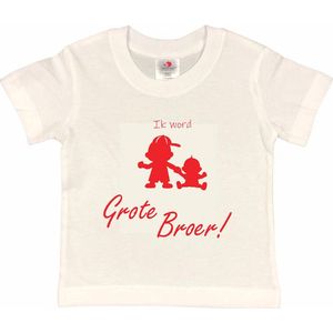 Shirt Aankondiging zwangerschap Ik word grote broer 2.0 | korte mouw | Wit/rood | maat 110/116 zwangerschap aankondiging bekendmaking Baby big bro brother
