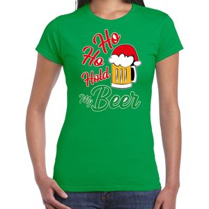 Ho ho hold my beer fout Kerstshirt / Kerst t-shirt groen voor dames - Kerstkleding / Christmas outfit L
