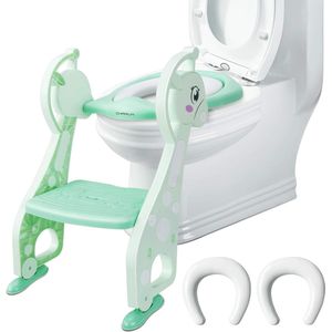 Toilet Trainer with Stairs - Chairlin Potty Training Toilet Seat Children's Toilet Chair, Children's Toilet Chair, Children's Toilet Training for 2-7 Years Kids, with 2 Cushions (Green)