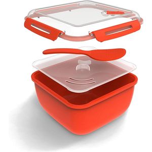 Memory Magnetron rijstkoker 2,5l met deksel en lepel voor de magnetron, kunststof (PP) BPA-vrij, rood/transparant, 2,5l (19,5 x 19,5 x 12,1 cm)