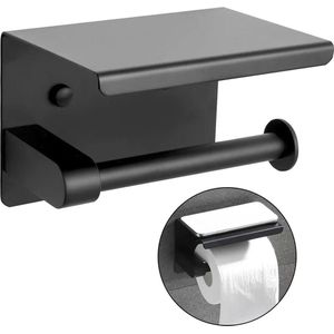 Wc rolhouder met plankje zelfklevend / boren toiletrolhouder zwart RVS incl. schroeven