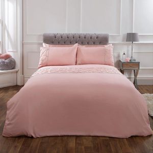 Satijnen Pintuck Diamante Band Dekbedovertrek met Kussensloop Pinch Pinch Plooi Beddengoed, Blush Pink - Eenpersoons