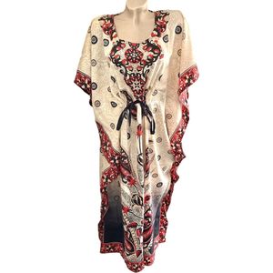 Kaftan - Jurk - Lang - Print - Rood/Zwart - Maat One size (164)