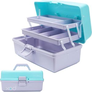 Drielaagse multifunctionele opbergdoos - 305cm - organizer met 2 trays - blauw paars - opvouwbare gereedschapskist - kunst & ambachten hoes - naaibenodigdheden organizer - medicijndoos - familie EHBO-doos