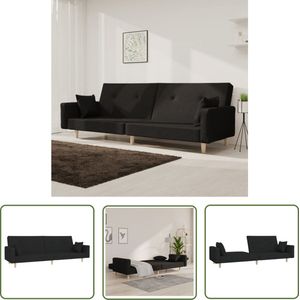 The Living Store Slaapbank 2-zits met 2 kussens stof zwart - Slaapbank - 2 Persoonsbed - Kantoorstoel - Lounge Meubilair - Zitzitting