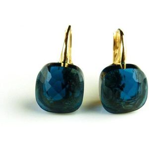 Zilveren oorringen oorbellen geelgoud verguld model pomellato met donker blauwe steen