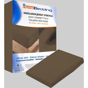 Premium hoeslaken-jersey-100% katoen -stretch-1Persoons-90x200+30cm Hoekhoogte-  Donkerbruin