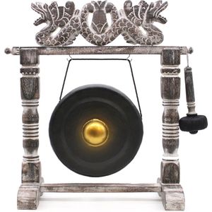 Healing Gong in Standaard - Zwart - 25cm - Metaal & Hout - Meditatie & Yoga Gong - Handgemaakt Bali