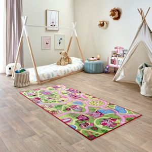 Carpet Studio Sweet Town Speelkleed Roze- Speelmat 95x200cm - Vloerkleed Kinderkamer - Anti-slip Verkeerskleed