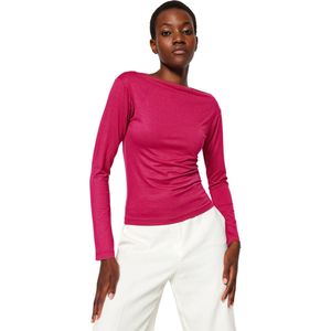 Trendyol Marineblauwe Getailleerde Blouse Met Boothals En Viscosestretch Met Lange Mouwen Twoaw21Bz0106