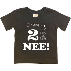 T-shirt Kinderen ""Ik ben 2 dus ik zeg NEE!"" | korte mouw | zwart/wit | maat 86/92