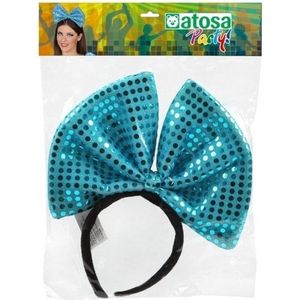 Diadeem grote blauwe strik met pailletten voor dames - Carnaval verkleed artikelen