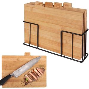 Snijplanken in metalen standaard - Set van 4 - Bamboe - 28 x 20 cm - Breed scala aan toepassingen