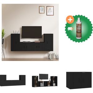 vidaXL 4-delige Tv-meubelset bewerkt hout zwart - Kast - Inclusief Houtreiniger en verfrisser