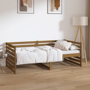 The Living Store Logeerbed - Massief grenenhout - 3-zijdig bedhek - Gelat ontwerp - Veelzijdig bed - Extra opbergruimte - Honingbruin - 193.5 x 96 x 68.5 cm (L x B x H) - Geschikte matras- 90 x 190 cm (B x L)