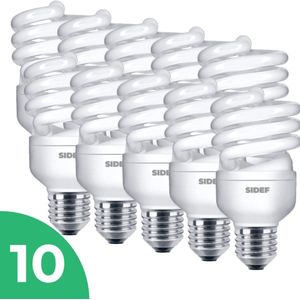 Sidef Spiraal Spaarlamp E27 - 9W - Warm Wit Licht - Niet Dimbaar - 10 stuks