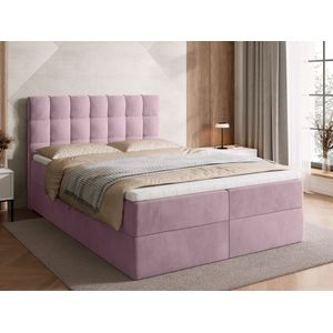 BROMARKT Boxspringbed met Opbergruimte DETROIT - 140 x 200 cm - Roze - Hardheidsgraad H3 - Gestoffeerd Bed met Bonell Matras en Topper - Tweepersoonsbed