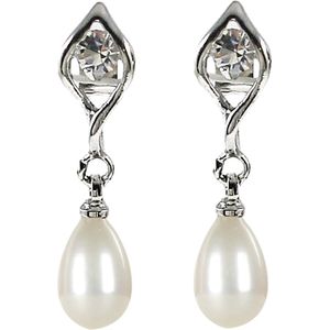 Zoetwater parel oorbellen Lena - oorstekers - echte parels - wit - stras steentje - sieraden zakje - cadeau voor haar - kerst cadeau - Moederdag cadeau