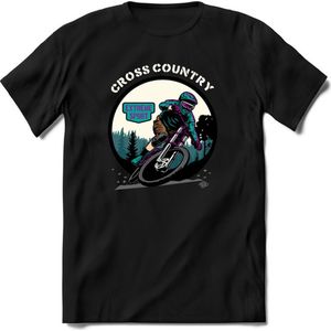 Cross Country | TSK Studio Mountainbike kleding Sport T-Shirt | Blauw - Paars | Heren / Dames | Perfect MTB Verjaardag Cadeau Shirt Maat 3XL