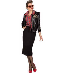 Wilbers & Wilbers - Grease Kostuum - Stoere Rock En Roll Jas Vrouw - Zwart - Maat 38 - Carnavalskleding - Verkleedkleding