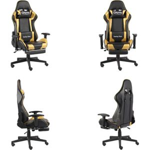 vidaXL Gamestoel draaibaar met voetensteun PVC goudkleurig - Gamingstoel - Gamingstoelen - Racingstoel - Racingstoelen