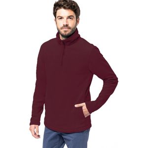 Kariban Fleece trui - bordeaux rood - halve ritskraag - warme winter sweater - heren - polyester L