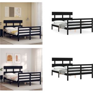 vidaXL Bedframe met hoofdbord massief hout zwart 120x200 cm - Bedframe - Bedframes - Bed - Tweepersoonsbed