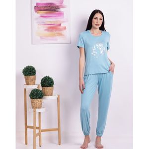 VANILLA - FlowerFace dames pyjama - Pyjamasets - Tweedelig - Viscose - Lichtblauw - 1520 - XL