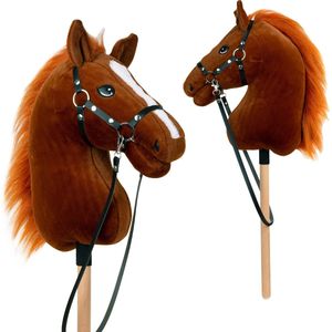 Pink Papaya Hobby Paard, met halster en trens, stokpaardje voor hobby horsing, paard om op te rijden voor kinderen