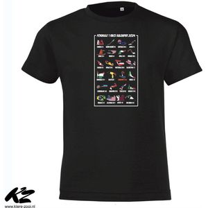 Klere-Zooi - Formule 1 Race Kalender (Kleur) - Kids T-Shirt - 116 (5/6 jaar)