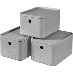 Curver Beton Opberbox + Deksel S - 4L - 3 stuks - Lichtgrijs