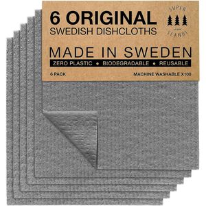 Gemaakt in Zweden, schoteldoeken, milieuvriendelijk, alternatief voor papieren doeken, grijs, 6 stuks herbruikbare vaatdoeken voor in de keuken