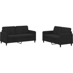 vidaXL Loungeset 2-zits - Fluweel - Zwart - Incl. Kussens Loungeset - Tweezitsbank - Velvet Bank - Zwarte Bank - Salon Meubilair