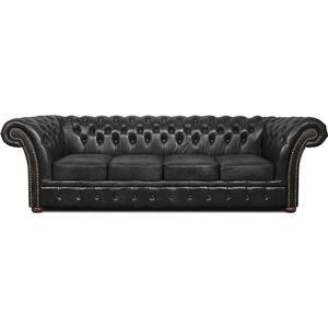 Chesterfield Bank Winfield Basic Leer | 4-zits | Shiny Zwart | 2 tot 4 weken levertijd