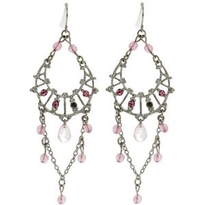 Behave Oorbellen - oorhangers - zilver kleur - roze details - 8 cm