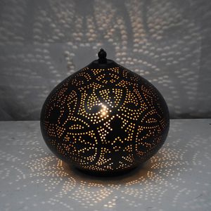 Oosterse metalen tafellamp Filigrain onion klein | Ø 30 cm | metaal | zwart-goud | sfeervol / warm licht | traditioneel / landelijk design