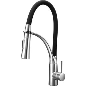 Viking Choice Keukenkraan - Flexibele U-Uitloop - Eengreeps - Zwart/Chroom - Messing