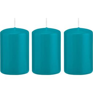 5x Turquoise blauwe cilinderkaarsen/stompkaarsen 5 x 8 cm 18 branduren - Geurloze kaarsen turkoois blauw