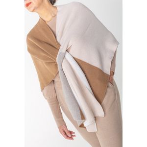 dames omslagdoek cape sjaal travel wrap geblokt, kasjmier cashmere blend tweezijdig draabaar,cognac, zand,ecru,wolwit,creme, nude zonder capuchon