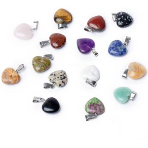Zentana Ketting Hangers Hart - Set van 15 - Gemixte Hartjes Edelstenen - Gelukshangers - Sieraden voor Vrouwen & Dames