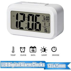 Digitale Wekker - Alarm Klok met Temperatuur, Kalender en LED Verlichting - Alarmklok met datum - Wekker op batterijen (niet bij inbegrepen) - Wit