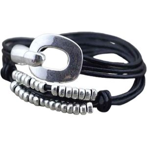 Marama - wikkel armband Dayz leer zwart met gesp - unisex