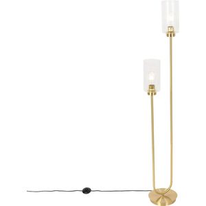 QAZQA Laura - Art Deco Vloerlamp - Staande Lamp - 2 Lichts - H 148 cm - Goud
