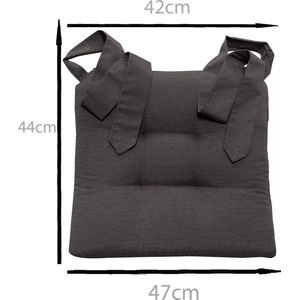 Stoelkussen in linnen-look met bandjes, voor rotan stoelen, extra dik en comfortabel, grijs, 42 cm x 46 cm x 7 cm