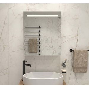 Aluminium badkamer spiegelkast met directe verlichting boven, spiegelverwarming, stopcontact inclusief USB, make-up spiegel en sensor schakelaar 60×70 cm