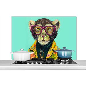 Spatscherm keuken 100x65 cm - Kookplaat achterwand Design - Roze - Bril - Aap - Dieren - Muurbeschermer - Spatwand fornuis - Hoogwaardig aluminium